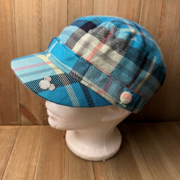 Walt Disney World Resort Vintage Vintage Y2K Flat Top Military Cadet Cap Plaid - Picture 1 of 8